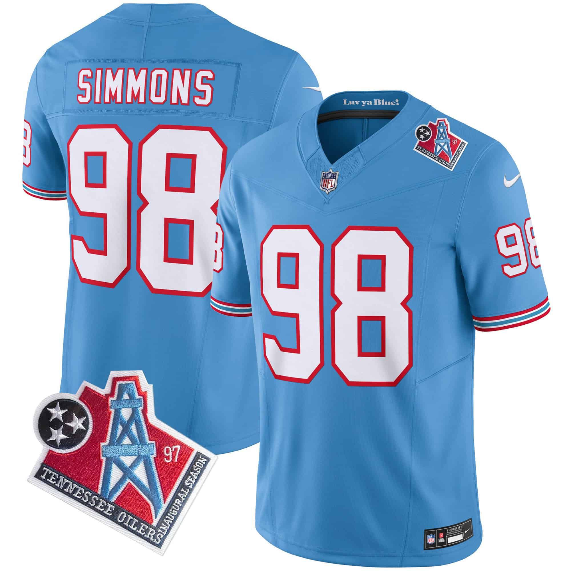 Men Tennessee Titans #98 Simmons Light Blue 1997 Throwback 2024 Nike Limited Vapor NFL Jersey